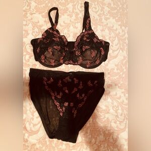 Bare Elegance black bra & panty set Brown embroidery